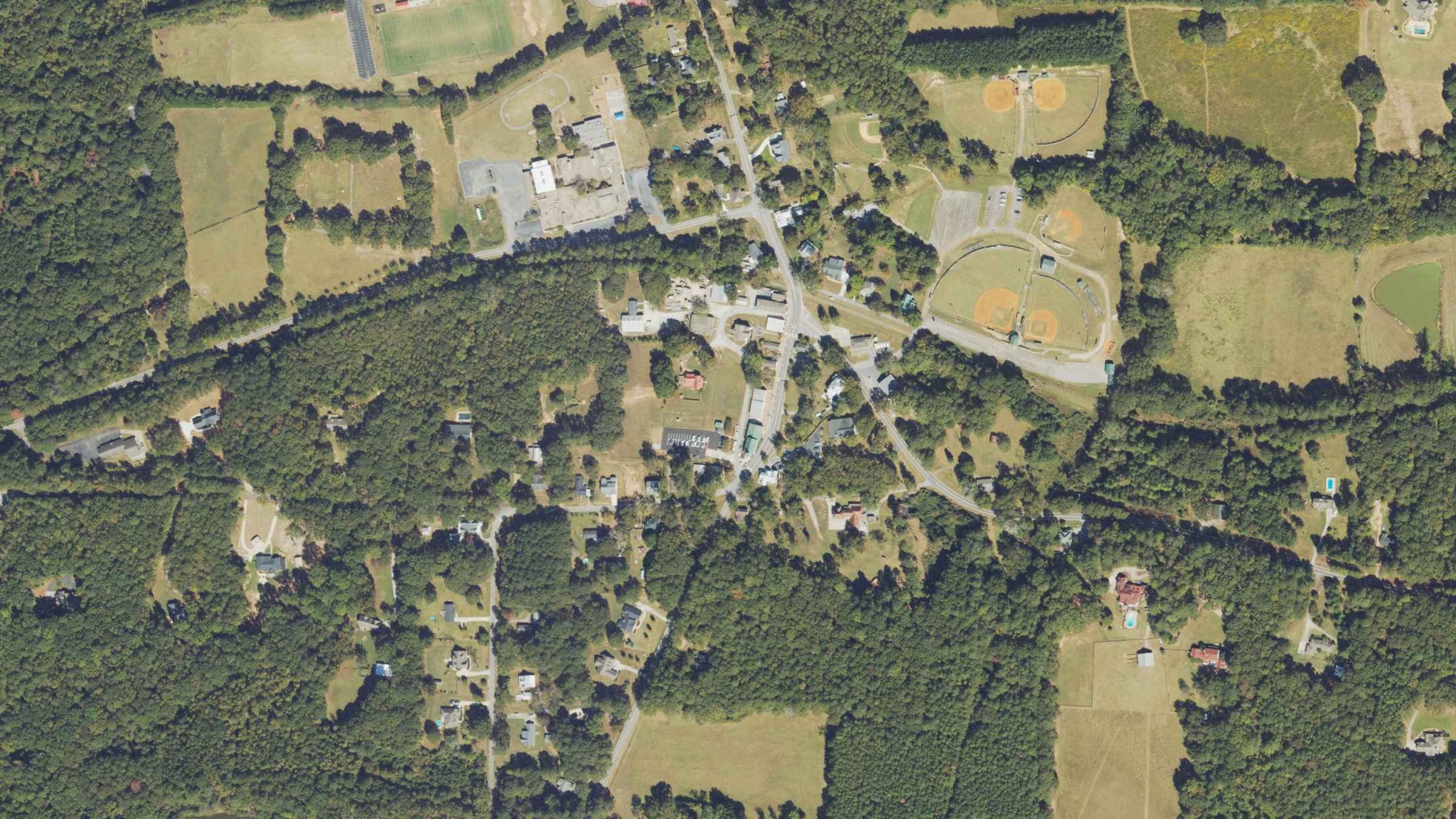 Aerial view of the town center on the Highway 85 Connector, Brooks