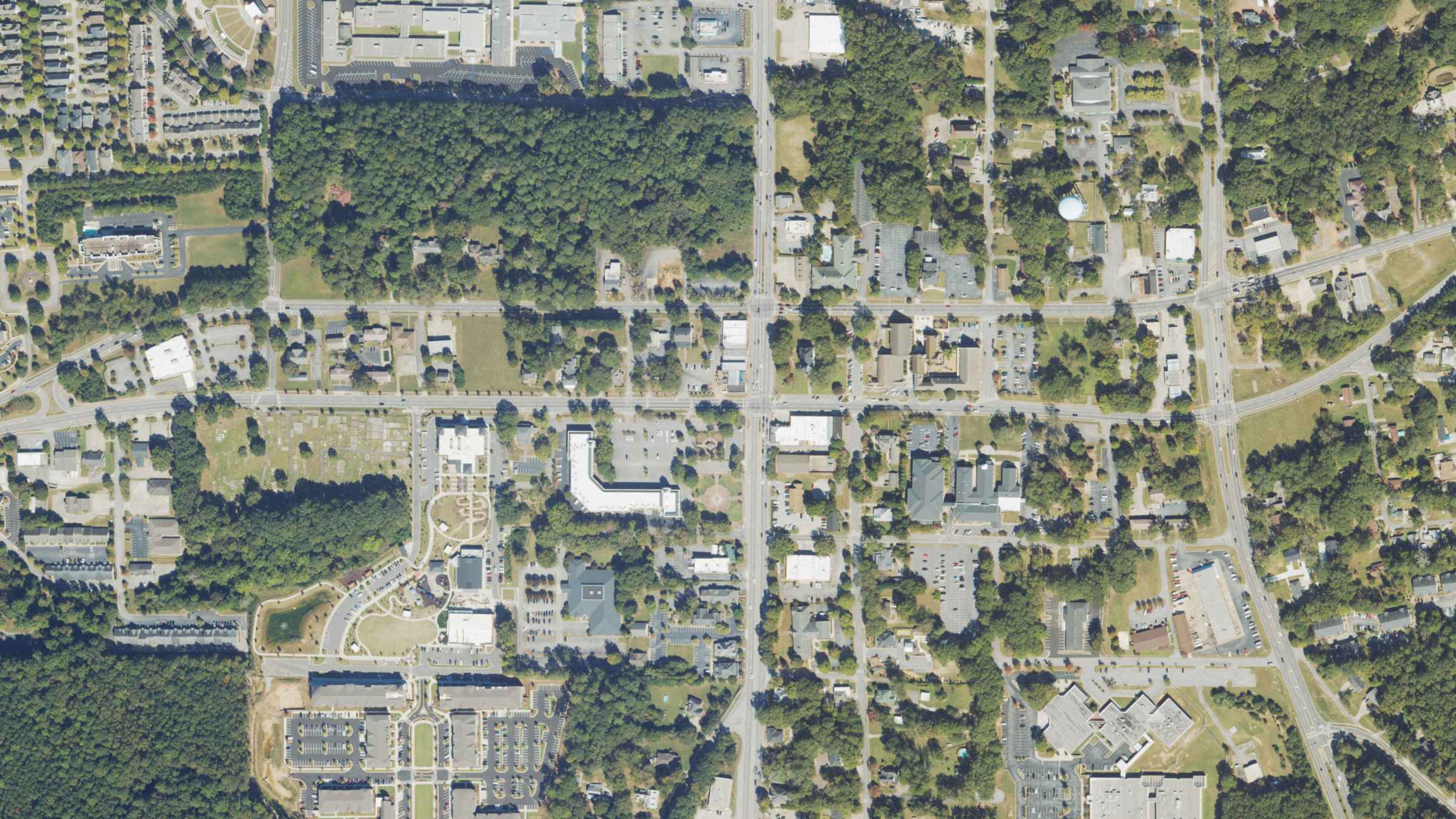 Aerial view of the historic Fayette County Courthouse, Fayetteville