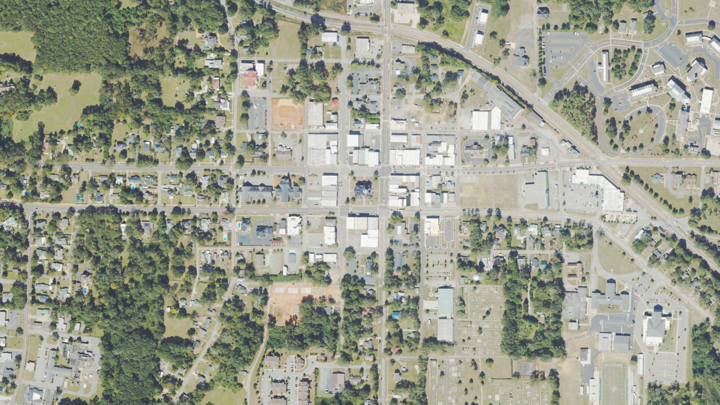 Aerial view of the Monroe County Courthouse, Forsyth